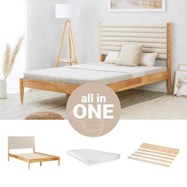 Madratsiga voodi Bouclé 140x200 beež