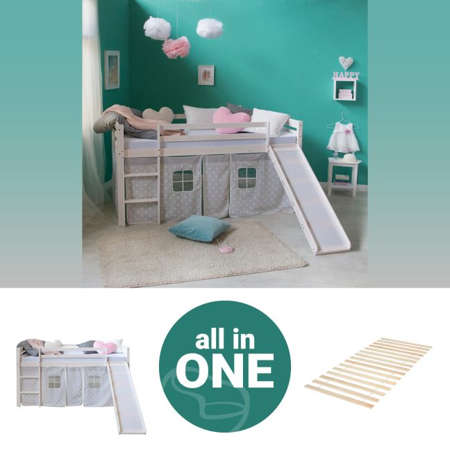 Narivoodi puidust 90x200 cm valge ja hall