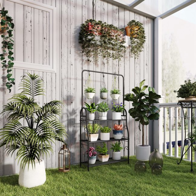 Metallist lillealus 3-korruseline 75x25x137 cm Must