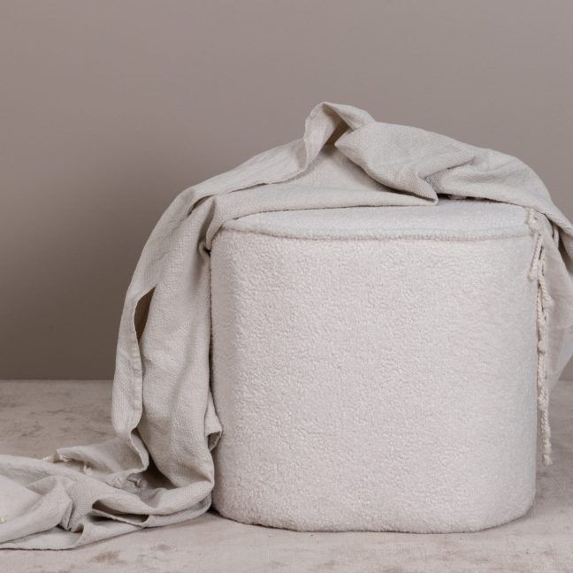 Tumba Puff Teddy 41x44 cm Valge