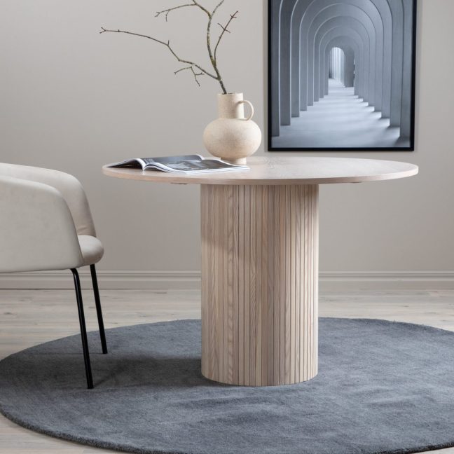 Ümmargune söögilaud Bianca ø110 valge peits