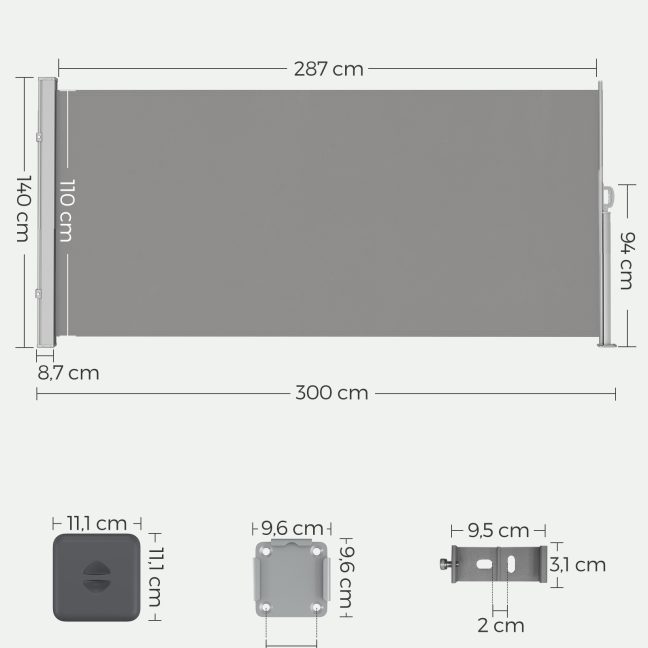Külgmine markiis 140x300 cm antratsiit