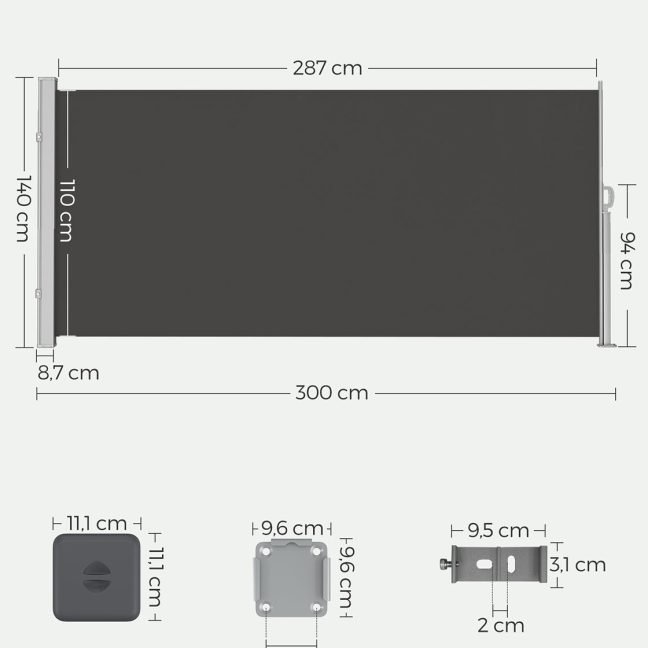 Külgmine markiis 140 x 300 cm antratsiit