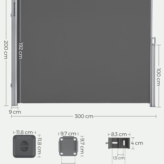 Külgmarkiis terrassile 200 x 350 cm antratsiit