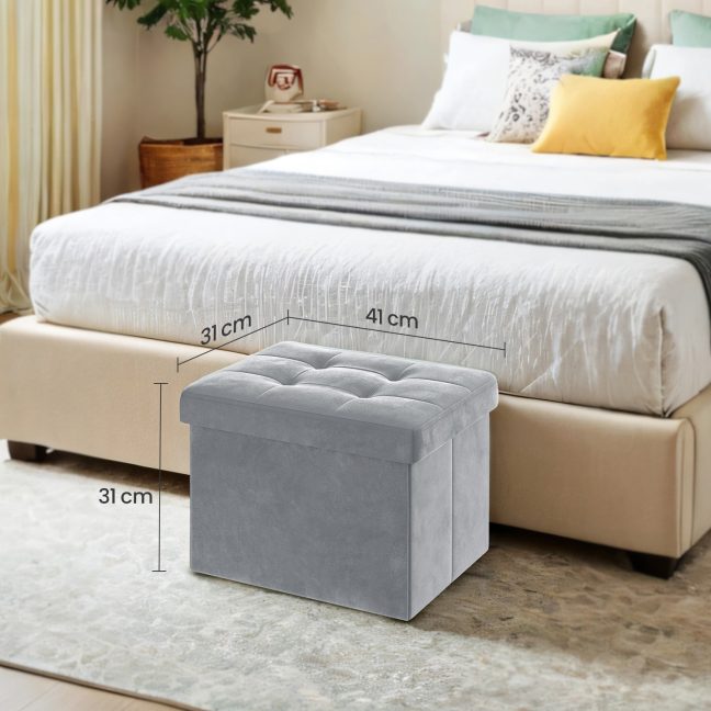 Pehme taburet hoiuruumiga 31x41x31 cm helehall