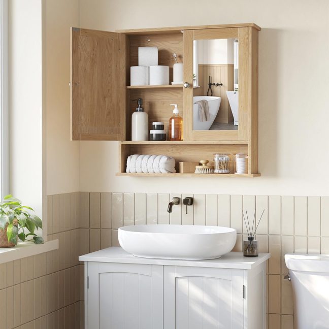 Vannitoakapp peegliga 56x58x13 cm pruun