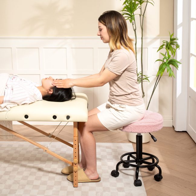 Ratastel taburet 50 x 50-66 cm roosa