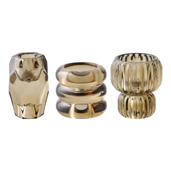 Küünlaalus 3 tk Lysestage Pruun Klaas