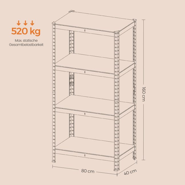 Metallist laoriiul 40 x 80 x 160 cm hall