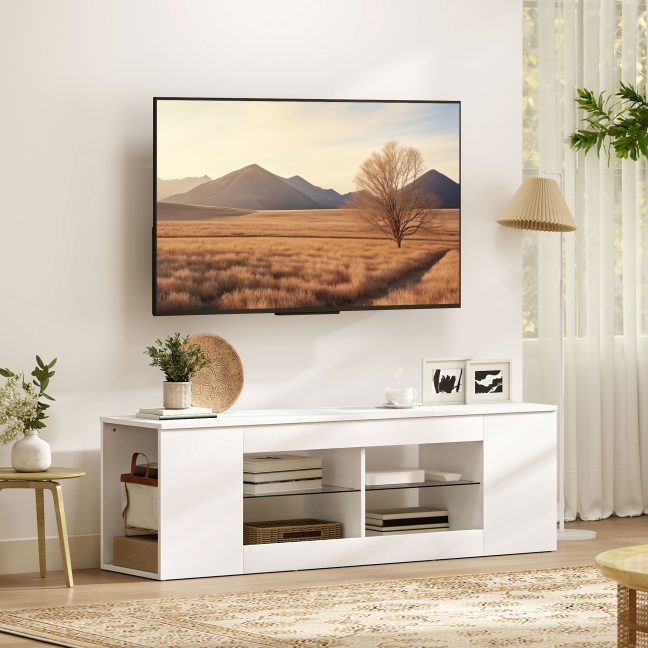 TV alus 140 cm valge ja klaas