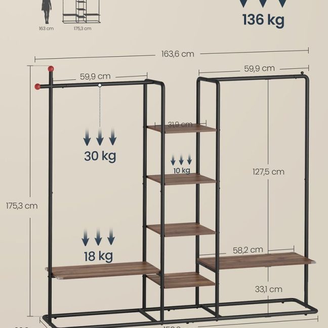 Garderoobisüsteem 33.8x163.6x175.3cm pruun/must