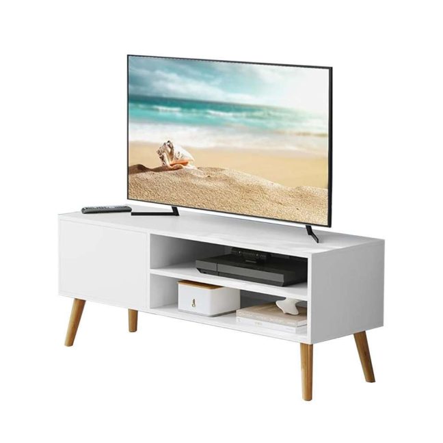 TV alus valge riiuliga 120x40x49 cm