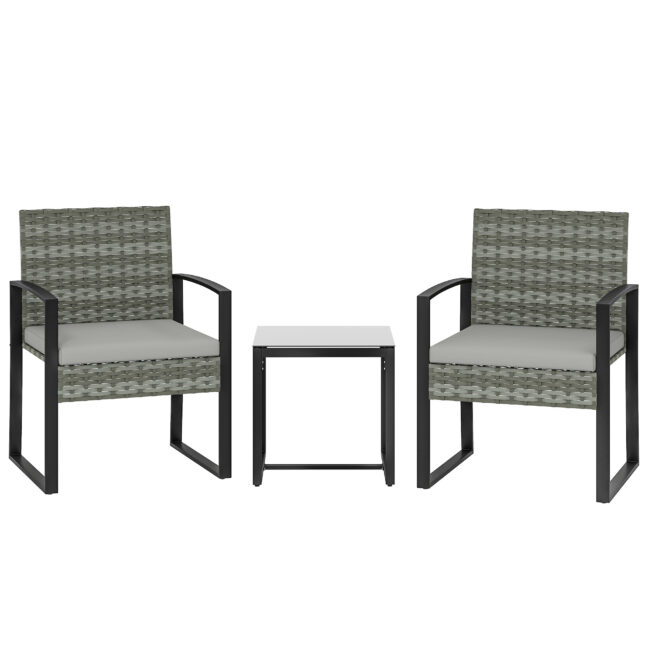 Bistro komplekt, 3-osaline aiamööblikomplekt, 55x58x76 cm, helehall, rotang