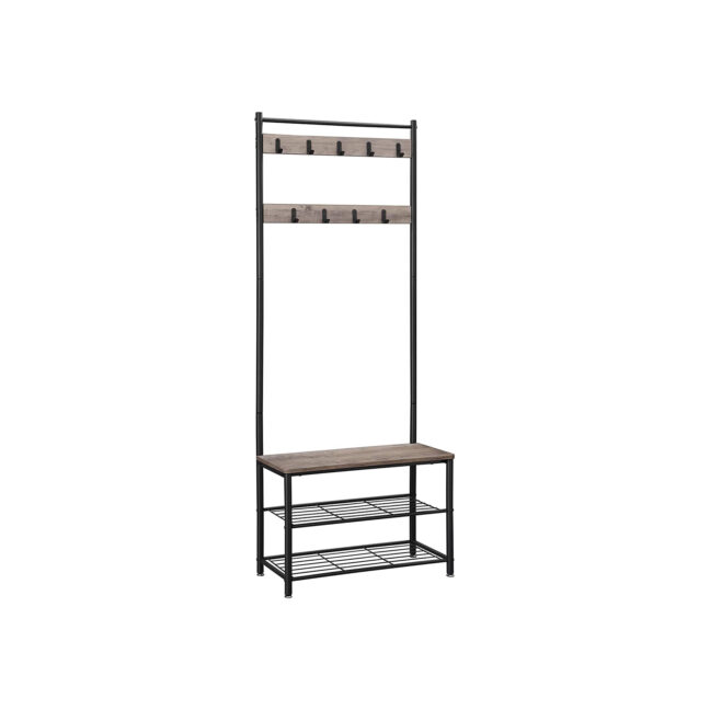 Riiul mantlitele koos jalanõude pingiga 70x32.5x175 cm Must teras