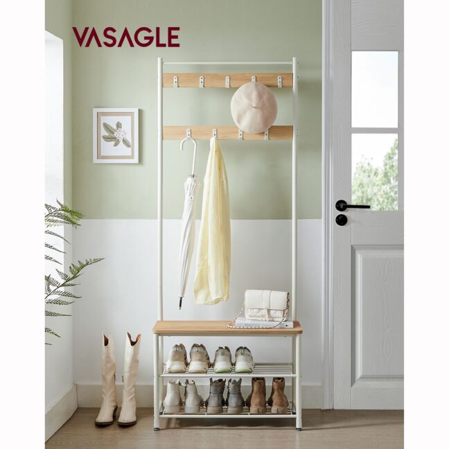 Riiul mantlitele 70x32.5x175 cm valge tamm terasraam