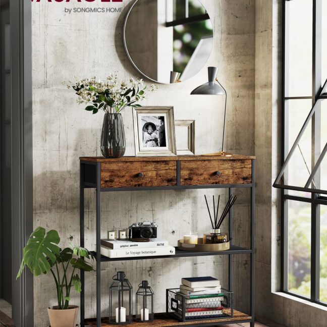 Konsoollaud 24x76x80 cm Pruun Must Kiudplaat Teras Kangas