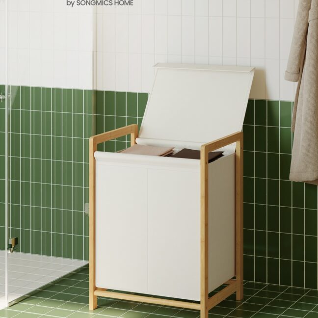 Pesukorv 45x40x78 cm Valge bambus