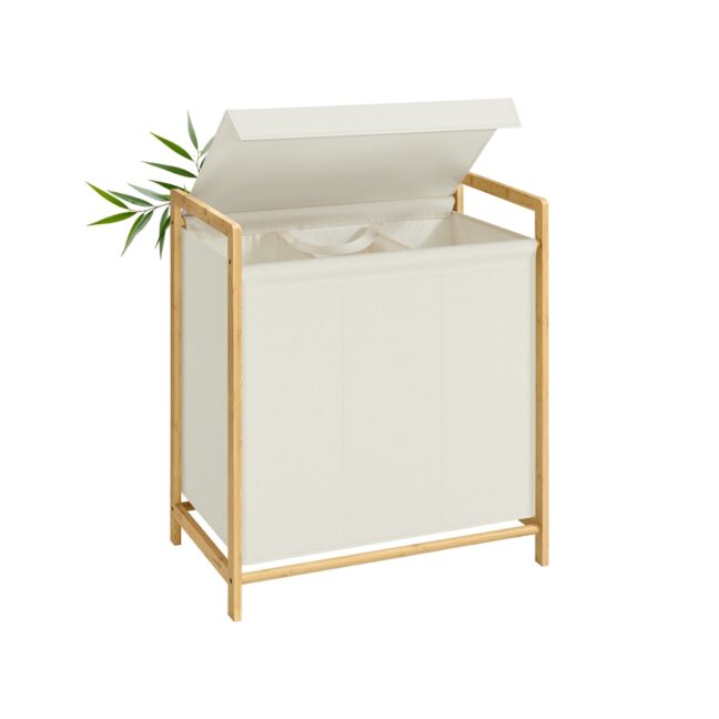 Pesukorv 65x40x78 cm Valge Bambus