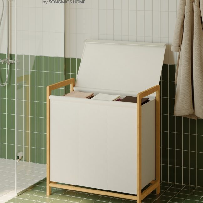 Pesukorv 65x40x78 cm Valge Bambus