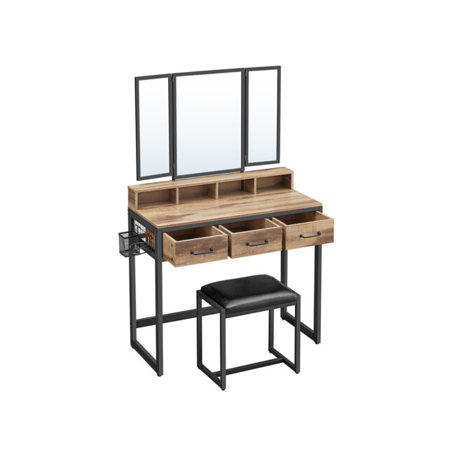 Peegliga kirjutuslaud 90x40x140,8 cm pruun must istepukk hoiustamiseks