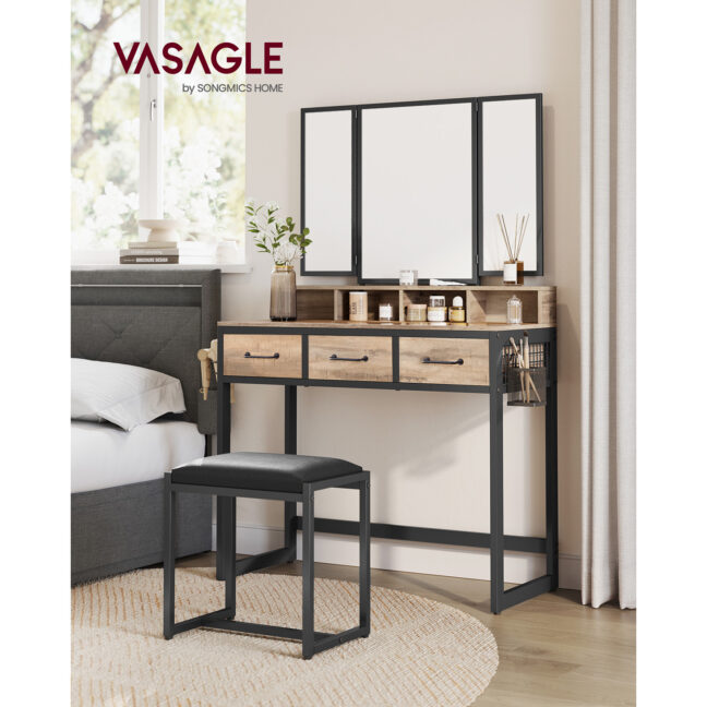 Peegliga kirjutuslaud 90x40x140,8 cm pruun must istepukk hoiustamiseks
