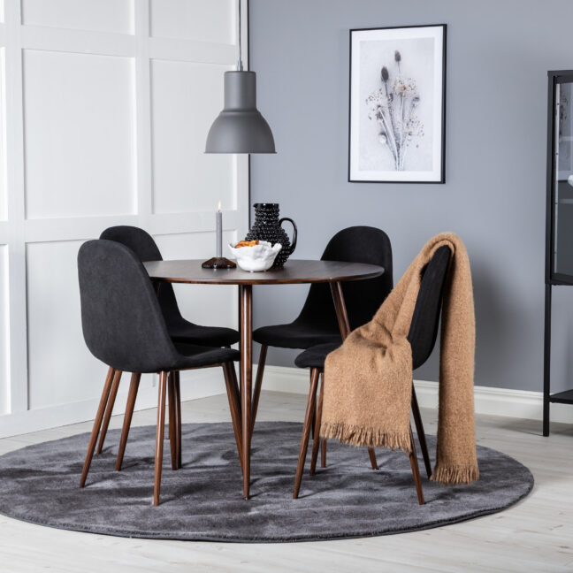 Söögilaud ja toolide komplekt Plaza 100 cm pähkel must kangas