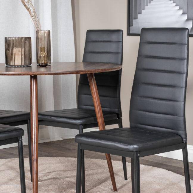 Söögilaud ja toolide komplekt Plaza 100 cm Pähkel Must