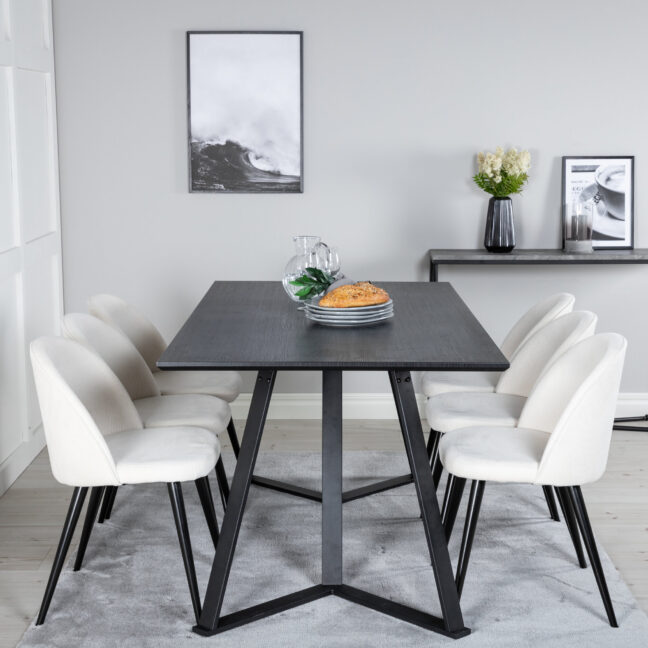Söögilaud ja toolikomplekt Marina must lauaplaat/mustad jalad beež/must