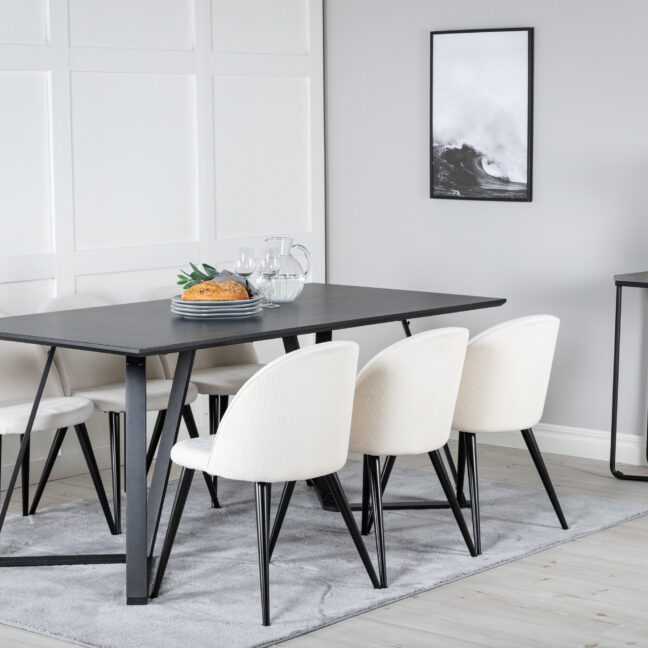 Söögilaud ja toolikomplekt Marina must lauaplaat/mustad jalad beež/must