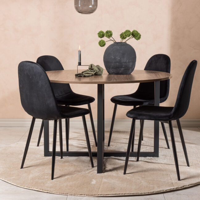 Söögilaud ja toolikomplekt Durango 120 cm must pähkel samet