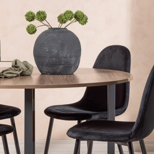 Söögilaud ja toolikomplekt Durango 120 cm must pähkel samet