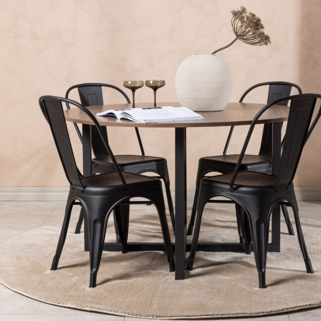 Söögilaud ja toolikomplekt 120 cm must MDF metall