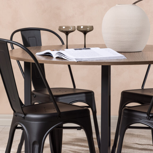 Söögilaud ja toolikomplekt 120 cm must MDF metall