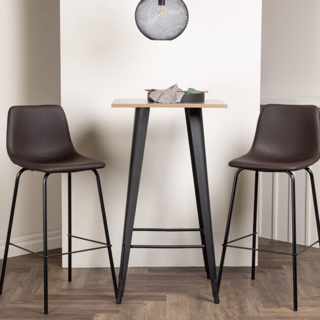 Baarilaud ja baaritool komplekt Tempe ja Alexi 60x60 cm must pruun MDF