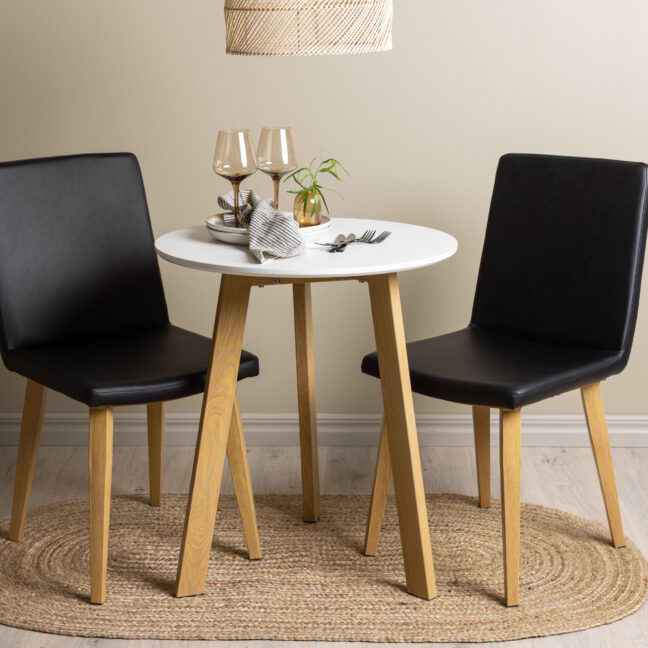 Söögilaud ja toolide komplekt Leonora 65 cm valge tamm must