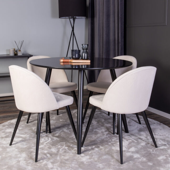 Söögikomplekt Plaza ümmargune söögilaud ja sametist söögitoolid 100x75 cm must beež söögimööbel